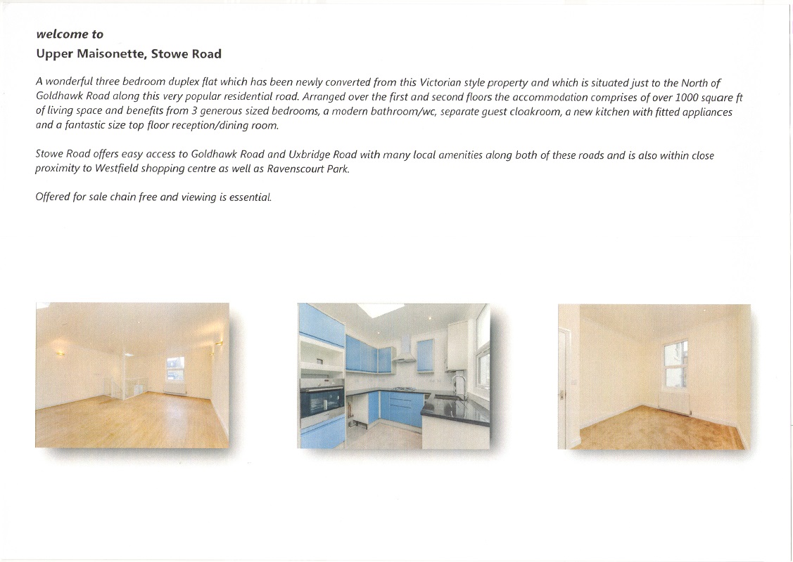 3 bedroom For Sale Shepherds Bush Stowe Road W12 CamdenProperties.co.uk